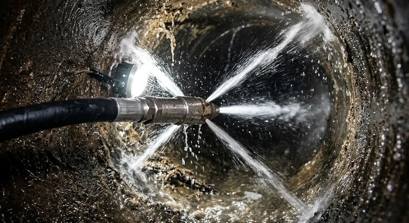 High-pressure hydro jetting nozzle cleaning sewer pipe for Storm Drain Cleaning in Boiling Spring Lakes